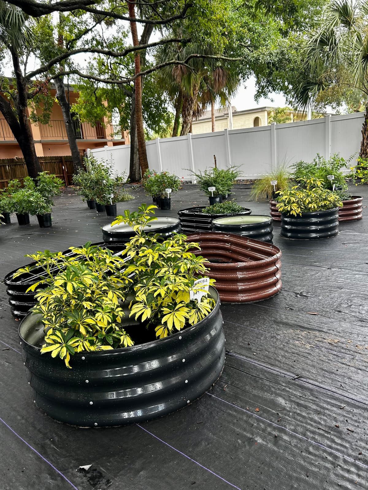 Modular metal planters Tampa showing durable corrugated design